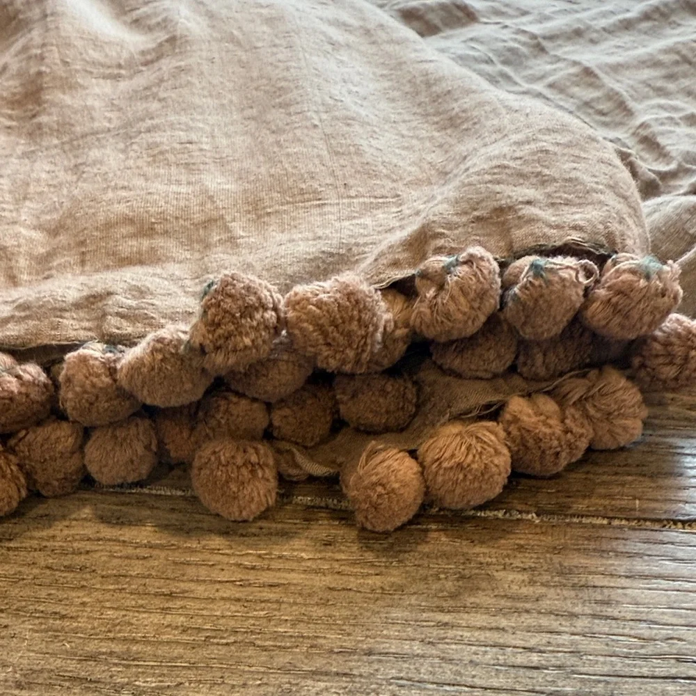 Matta Taupe Scarf with Pom Pom Trim - Picture 3 of 9